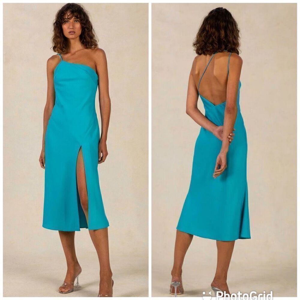 NWT Misha Sleeveless One-Shoulder Strap Midi Dress Diona Capri Blue Size 10